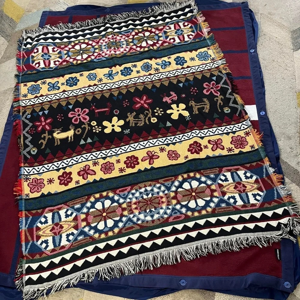 Goodwin Weavers floral butterfly reindeer multi blanket tapestry fringe rare